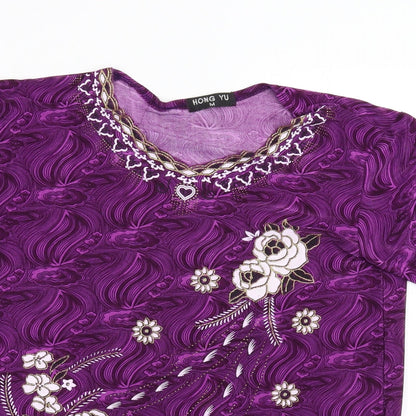 Hong Yu Womens Purple Floral  Basic Blouse Size M