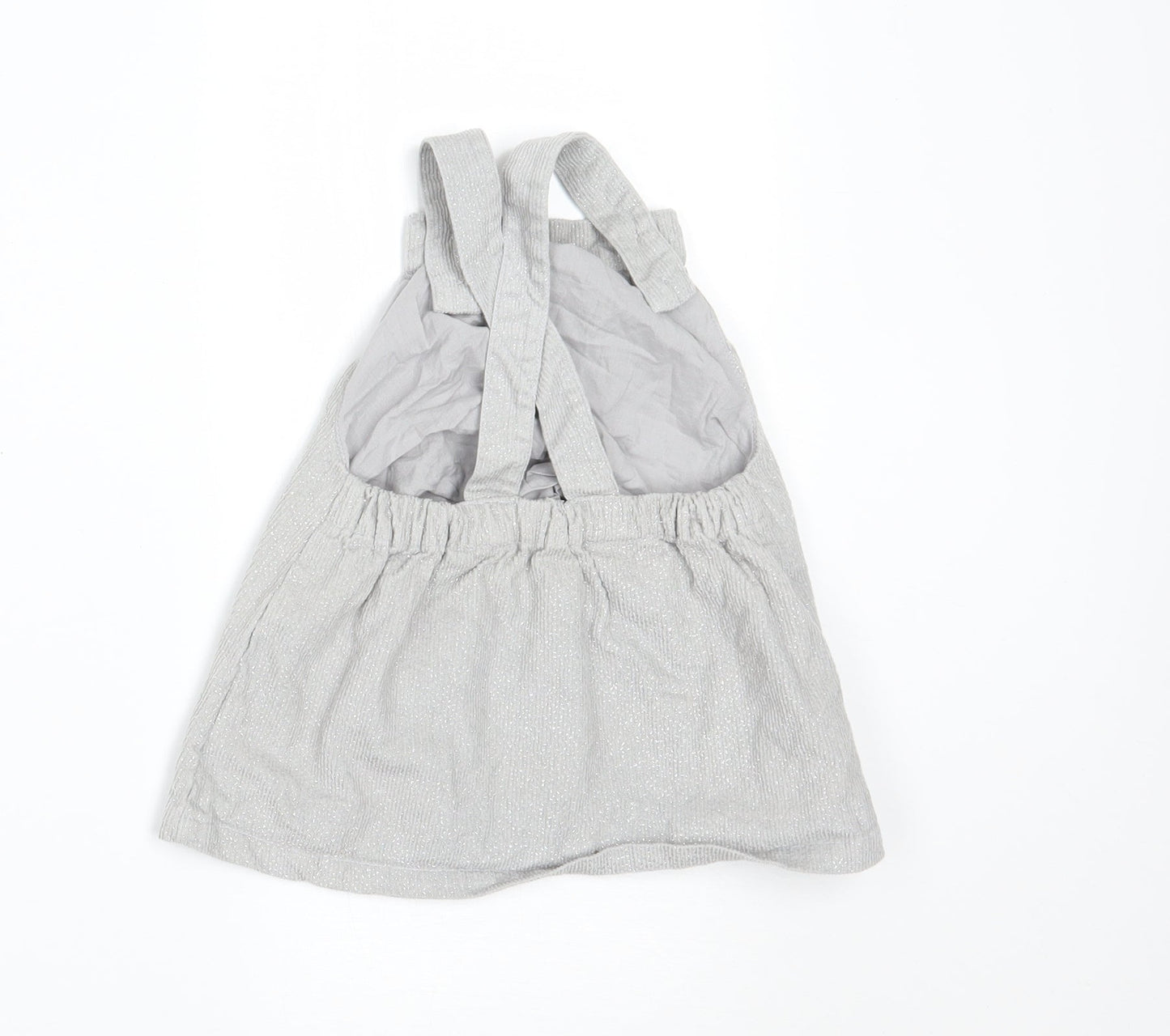 Marks and Spencer Girls Silver  Corduroy Pinafore/Dungaree Dress  Size 3-6 Months
