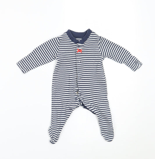 Marks and Spencer Girls Blue Striped  Babygrow One-Piece Size Newborn  - BUILT IN MITTENS