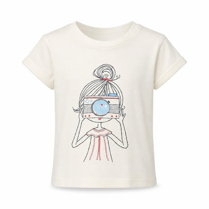 Front view of Gap girls’ ivory basic t-shirt, size 2, years - smile