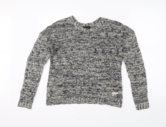 Topshop Womens White Herringbone Knit Pullover Jumper Size 8
