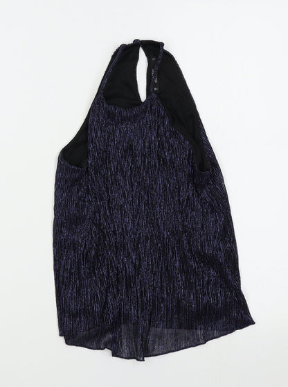 Front view of Miss Selfridge women’s blue basic tank, size UK 8
