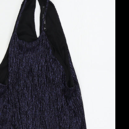Close-up detail of Miss Selfridge women’s blue basic tank, size UK 8