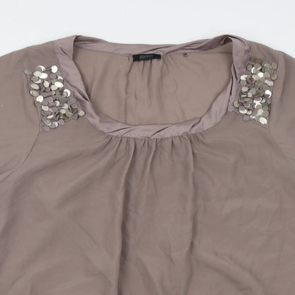 Close-up detail of ESPRIT women’s brown basic blouse, size UK 14