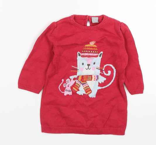 TU Baby Red   Pullover Jumper Size 3-6 Months  - Cat and Mouse