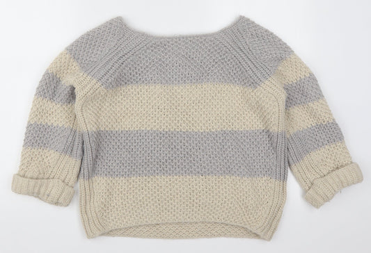 River Island Womens Grey Striped Knit Pullover Jumper Size 10