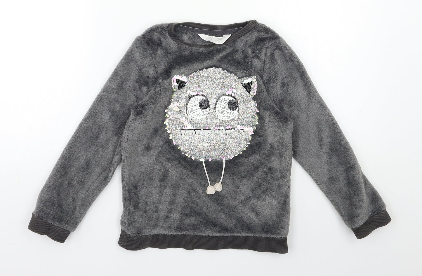 H&M Girls Grey  Fleece Top Pyjama Top Size 5-6 Years