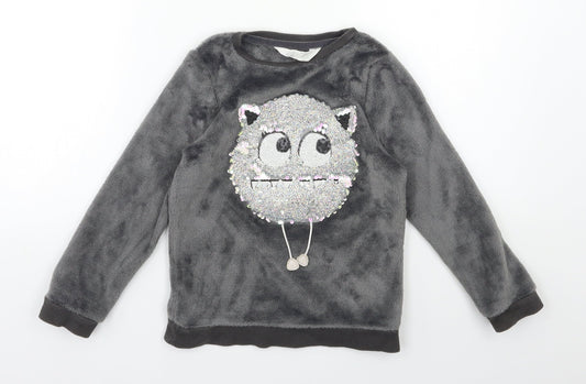 H&M Girls Grey  Fleece Top Pyjama Top Size 5-6 Years