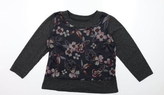 Preworn Womens Grey Floral Knit Pullover Jumper Size 6
