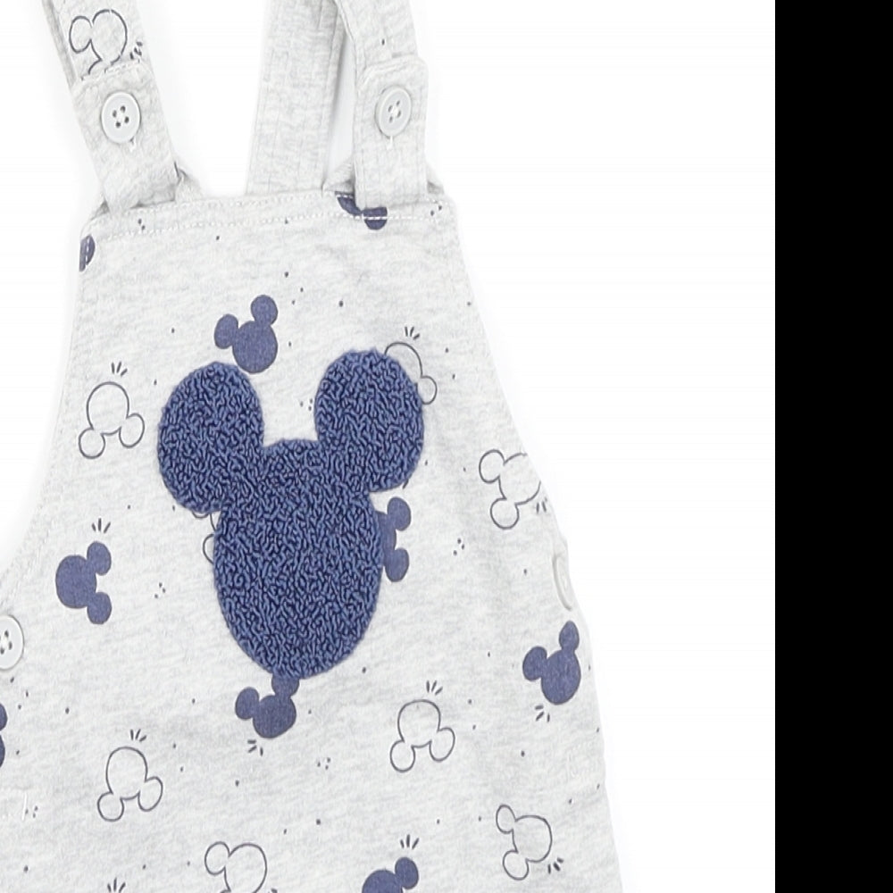 George Boys Grey Spotted  Dungaree One-Piece Size 0-3 Months  - Mickey Mouse