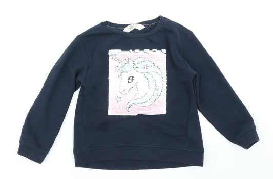 H&M Girls Blue   Pullover Sweatshirt Size 5-6 Years  - Reversible sequins