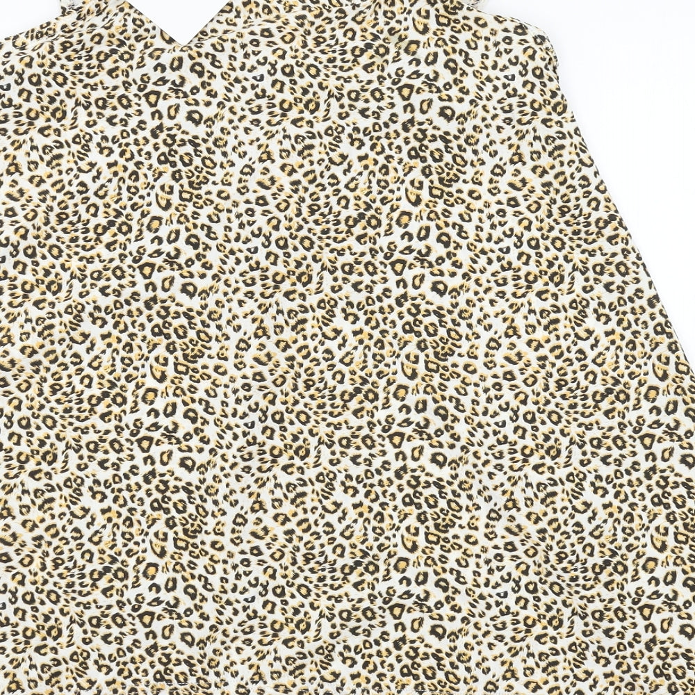 Preworn Womens Brown Animal Print  Basic Blouse Size 12