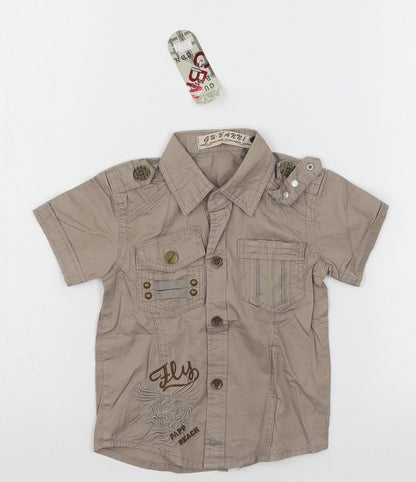 Front view of Gu. Banni girls’ brown basic button-up, size 2, years