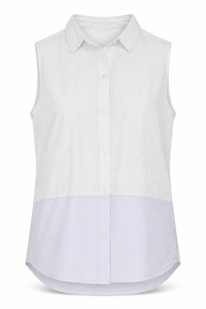 Front view of ASOS women’s white basic button-up, size UK 8