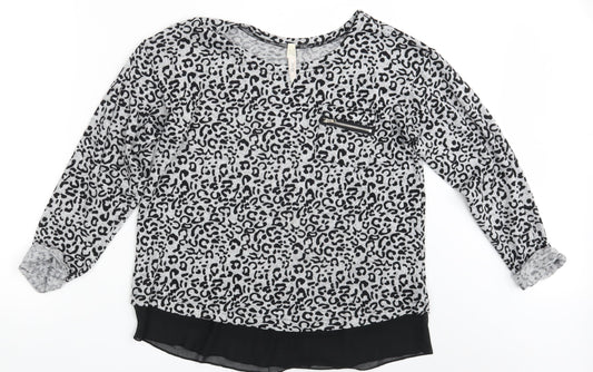 Stella Womens Grey Animal Print  Pullover Jumper Size 10