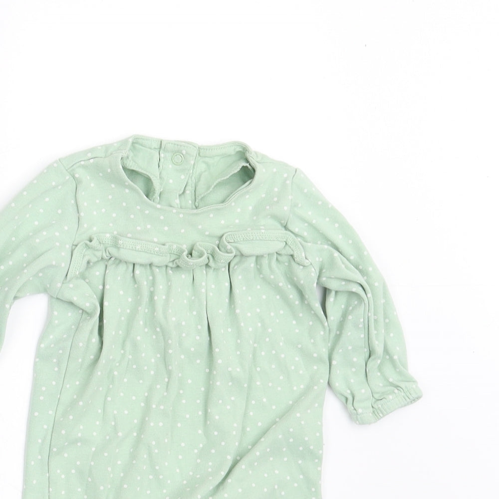Marks and Spencer Girls Green Polka Dot  Babygrow One-Piece Size 3-6 Months  - FRILLED FRONT