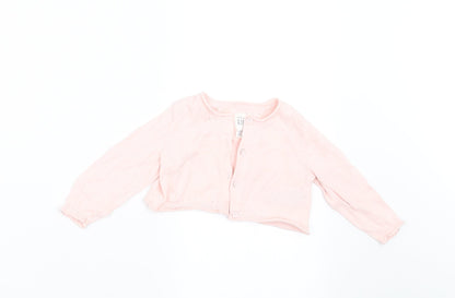 Additional front view of Gap girls’ pink cardigan jumper, size 6-9, months