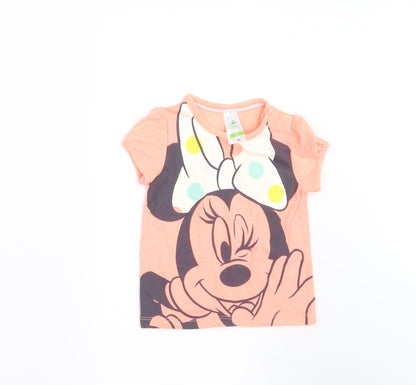 Front view of C&A girls’ orange basic t-shirt, size 12, months - minnie mouse