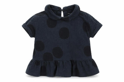 Front view of Next girls’ black polka dot basic t-shirt, size 9-12, months