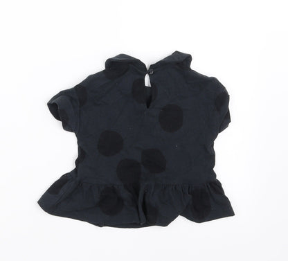 Back view of Next girls’ black polka dot basic t-shirt, size 9-12, months