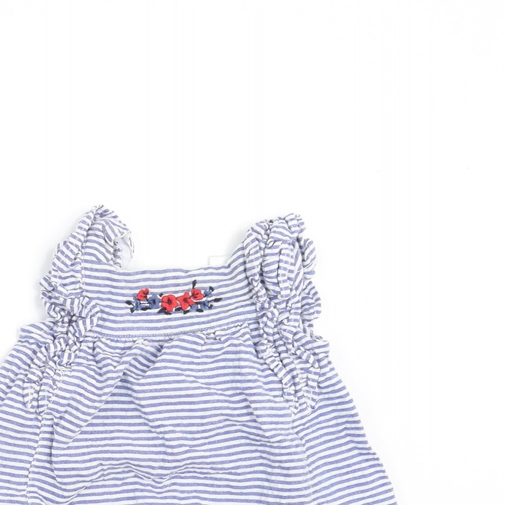 Close-up detail of F&F girls’ blue striped a-line, size 3-6, months