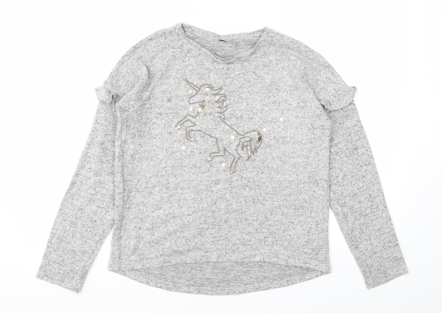 F&F Girls Grey Animal Print  Pullover Sweatshirt Size 11-12 Years