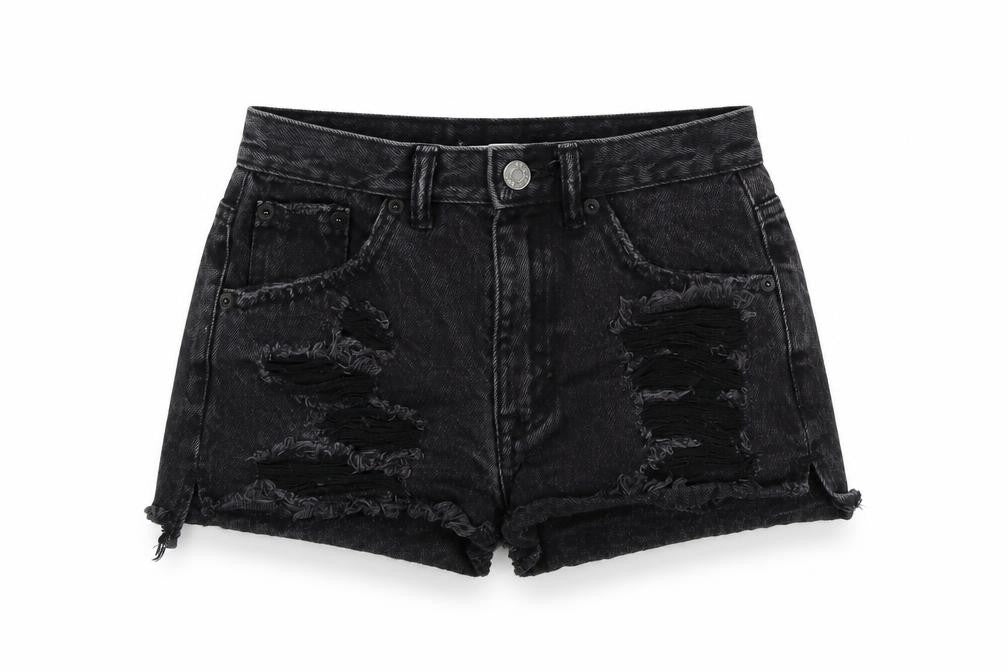 Pull&Bear Womens Black Colourblock  Bermuda Shorts Size 4 - distressed