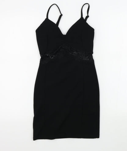 Front view of Miss Selfridge women’s black a-line, size UK 4