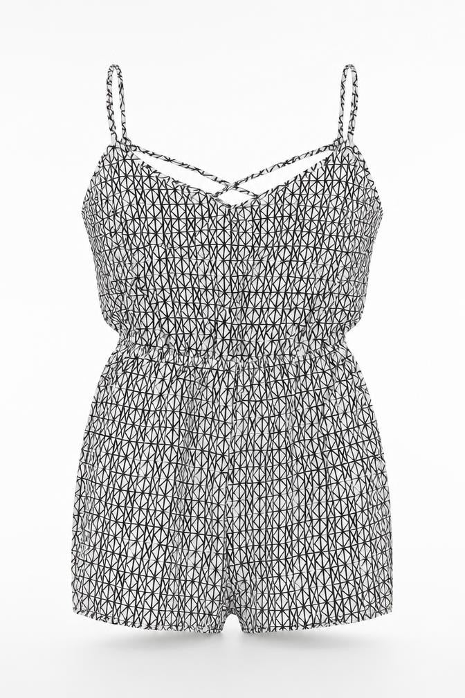 H&M Womens White Geometric  Playsuit One-Piece Size 6