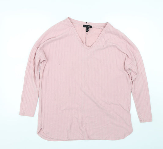 New Look Womens Pink Striped  Basic T-Shirt Size 8