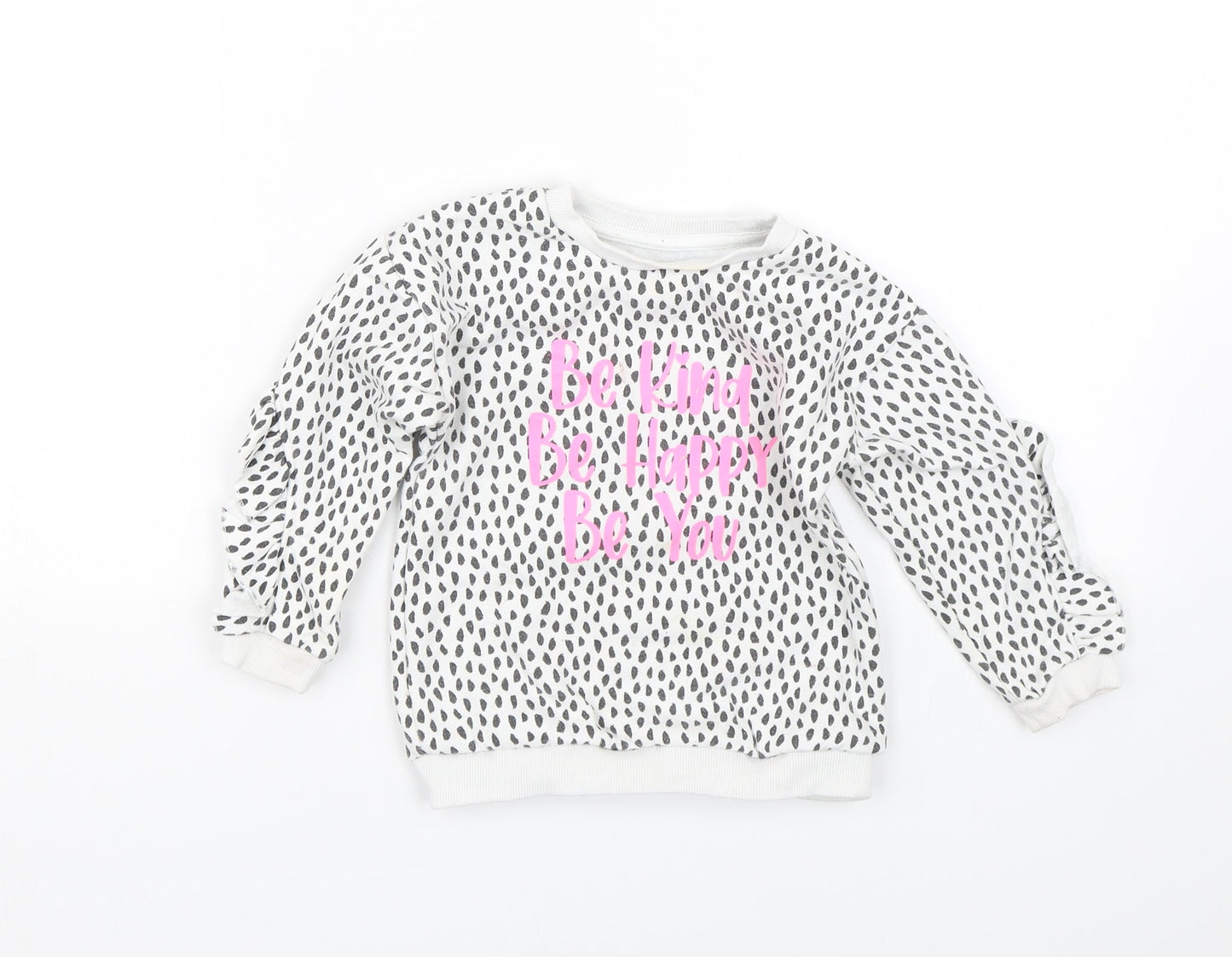 Matalan Girls White Spotted  Pullover Sweatshirt Size 2-3 Years  - Be kind