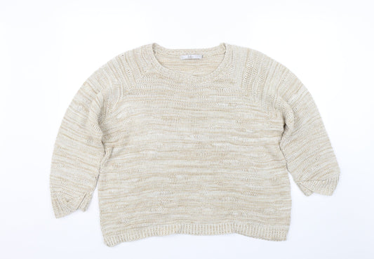 Isle Womens Beige Striped Knit Pullover Jumper Size 16