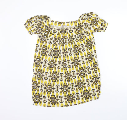 Additional front view of Papaya women’s yellow geometric basic t-shirt, size UK 8