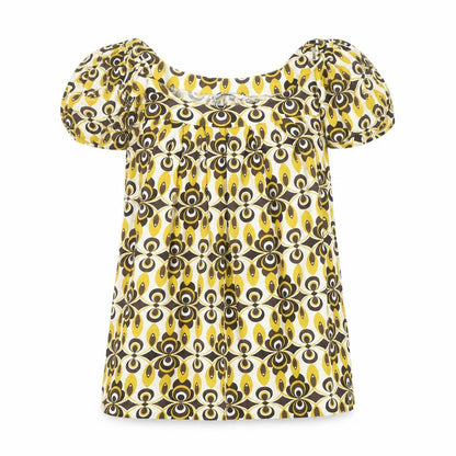 Front view of Papaya women’s yellow geometric basic t-shirt, size UK 8