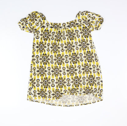 Back view of Papaya women’s yellow geometric basic t-shirt, size UK 8