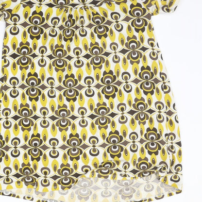 Brand and care label for Papaya women’s yellow geometric basic t-shirt, size UK 8