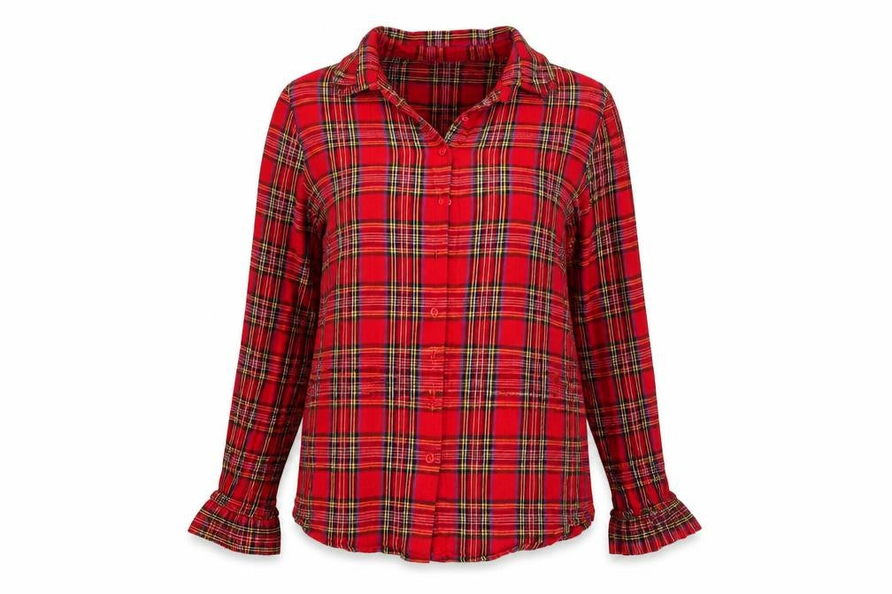 Boohoo  Womens Red Check  Basic Button-Up Size 10