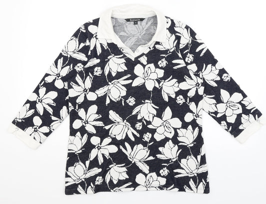 Bonmarche Womens Blue Floral  Pullover Jumper Size 10