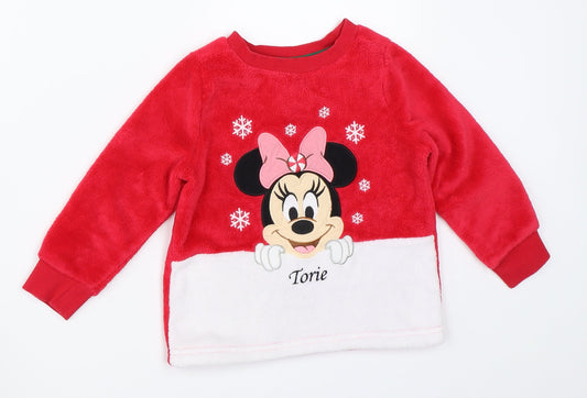Disney Girls Red Solid  Top Pyjama Top Size 3 Years  - Minnie mouse