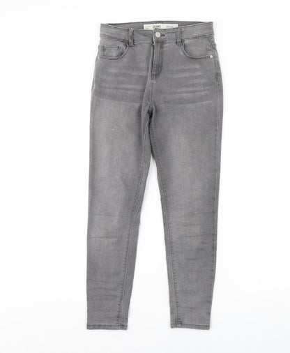 Additional front view of Denim & Co. girls’ grey denim skinny jeans, size 11, years