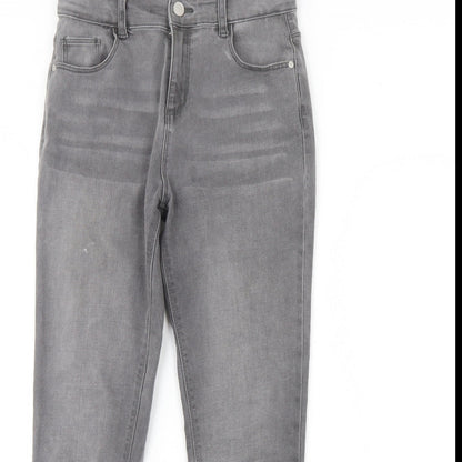 Close-up detail of Denim & Co. girls’ grey denim skinny jeans, size 11, years
