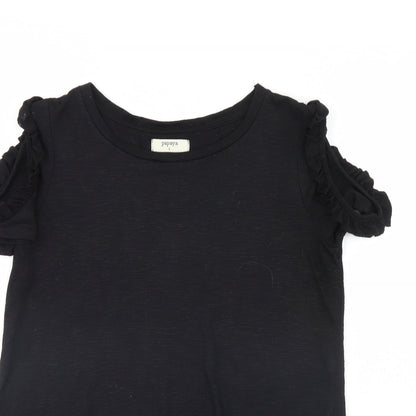 Close-up detail of Papaya women’s black basic t-shirt, size UK 8