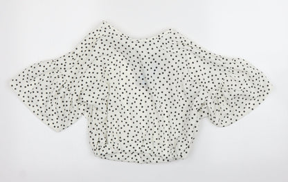 Boohoo Womens White Polka Dot  Basic Blouse Size 8