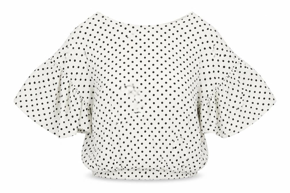 Boohoo Womens White Polka Dot  Basic Blouse Size 8