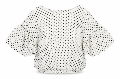 Boohoo Womens White Polka Dot  Basic Blouse Size 8