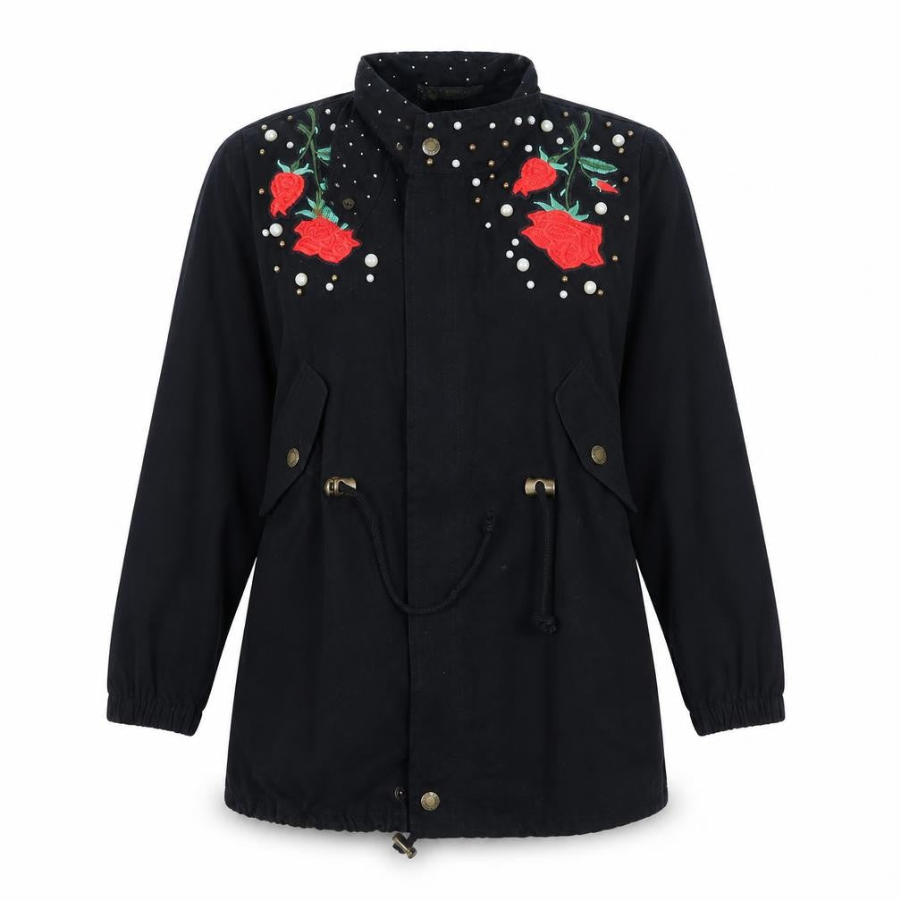 Happy star Womens Black Floral  Jacket Coat Size 8