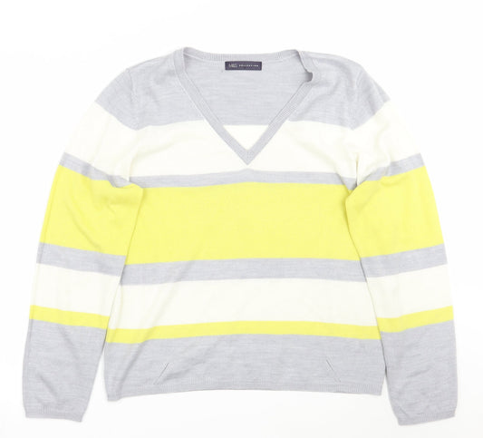 Marks and Spencer Womens Grey Striped  Pullover Jumper Size 14