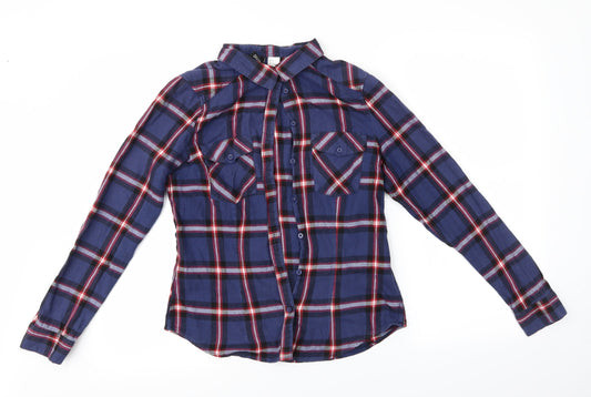 H&M Womens Purple Check  Basic Button-Up Size 8