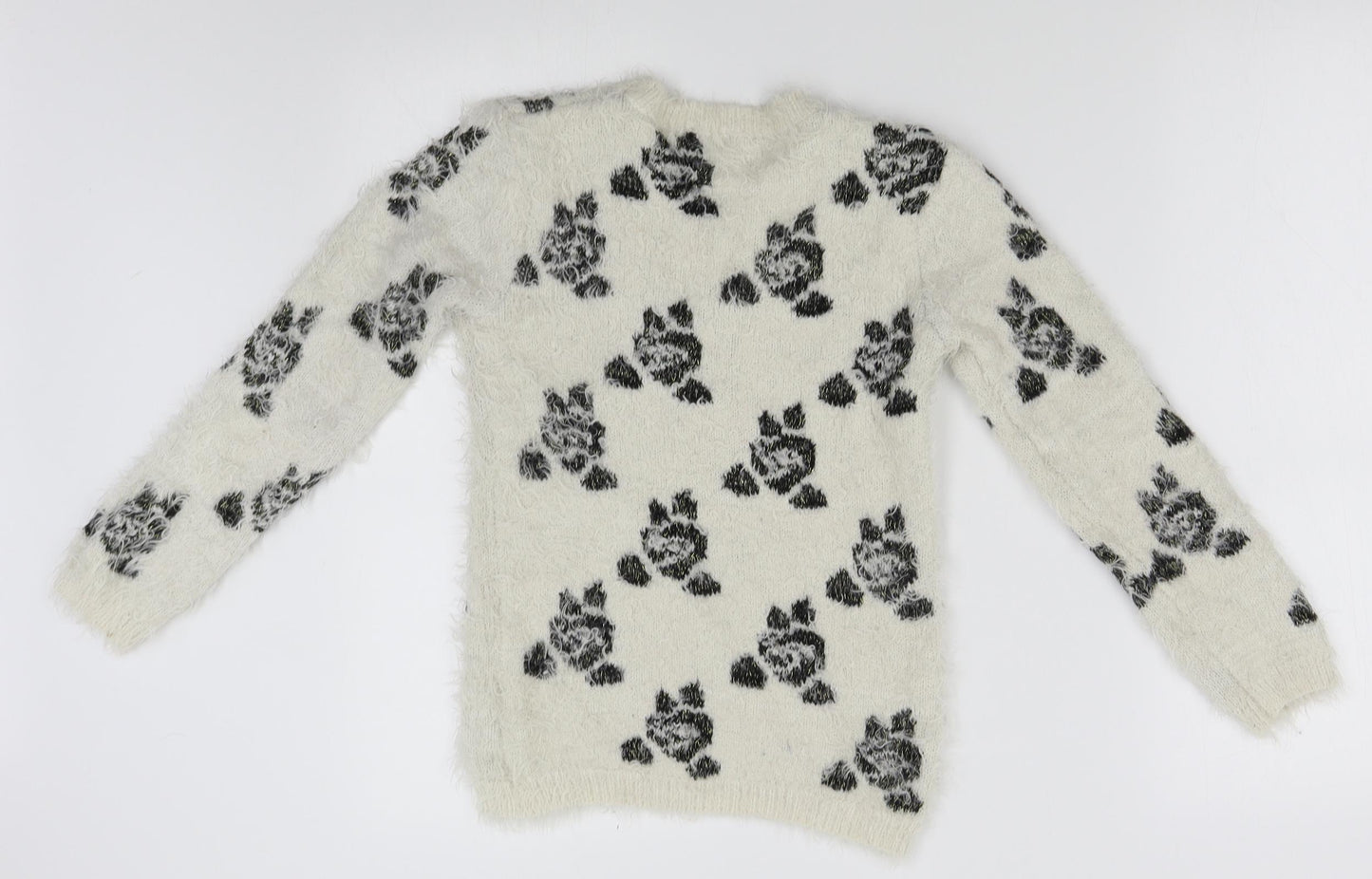 F&F Girls Ivory Floral  Pullover Jumper Size 9-10 Years