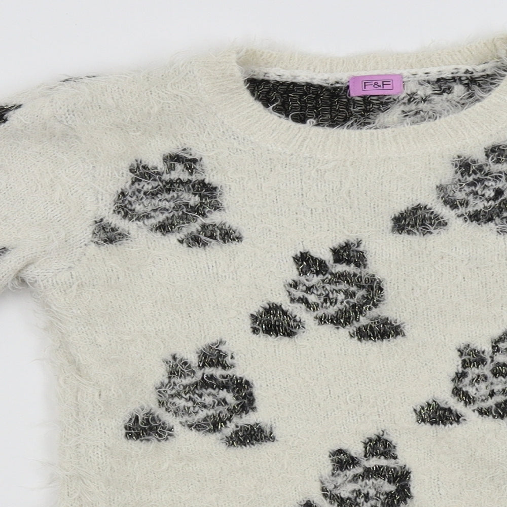 F&F Girls Ivory Floral  Pullover Jumper Size 9-10 Years